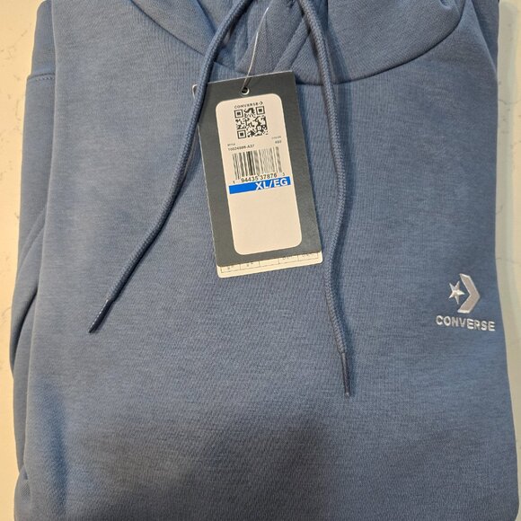 Converse Go-To Embroidered Star Chevron Standard-Fit Fleece Hoodie BLUE MENS XL - Picture 2 of 6
